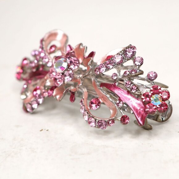 Rhinestone Pink Hair Clip Barrette Prom Party Wedding Bridal Gem - Picture 5 of 7